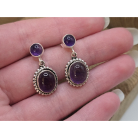 Echt zilveren Amethist oorbel stekers hangend 